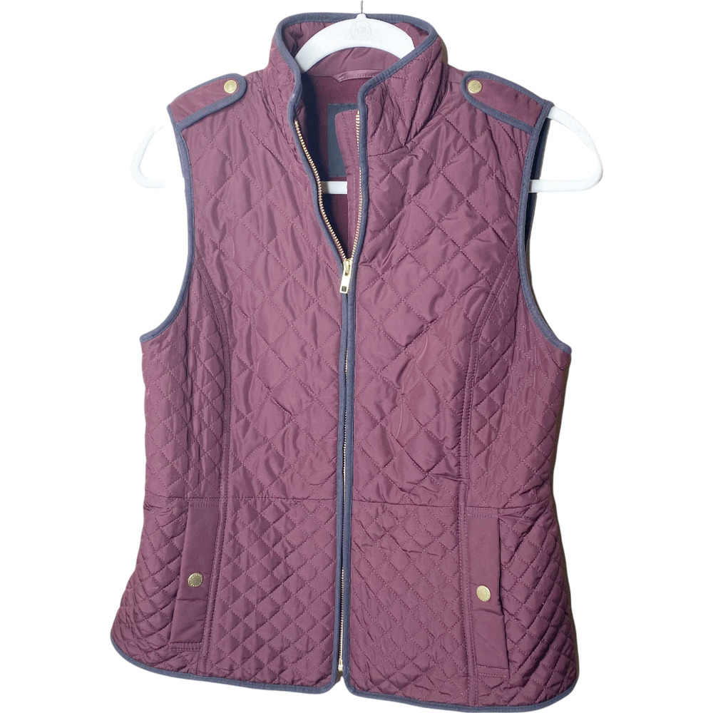 Talbots Maroon Red Quilted Puffer Flare Sleeveless Full Zip Vest Size XS